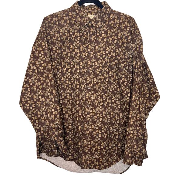 Natural Issue Mens Size Large Brown Floral Dress Shirt Vintage Y2K Button Down - Picture 1 of 8